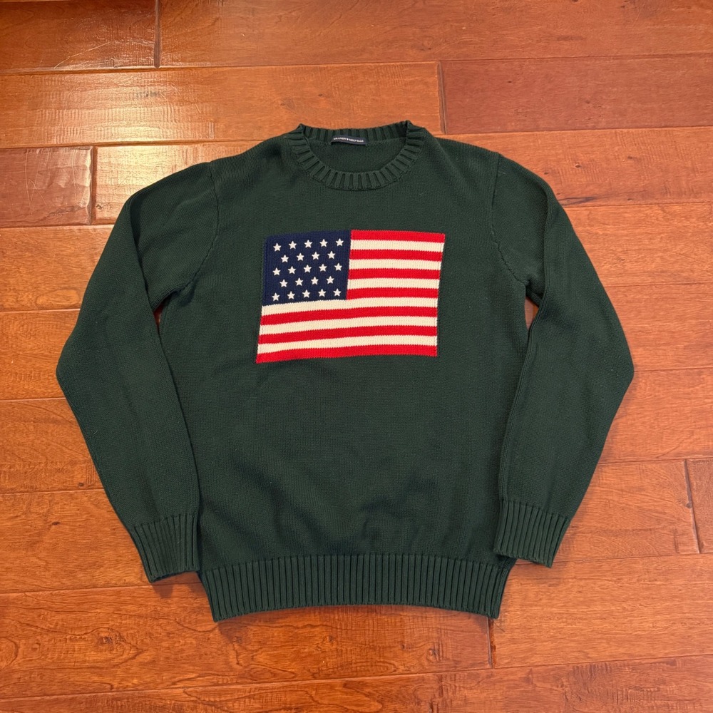 Brandy Melville Sweater Womens Green Brianna American Flag Cotton Knit